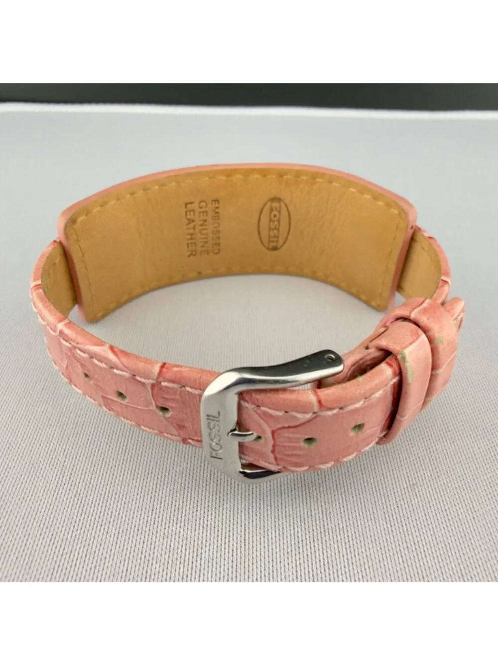 Fossil Womens F2 Pink Mother Of Pearl Dial Watch Crystal Leather Strap ES-9922